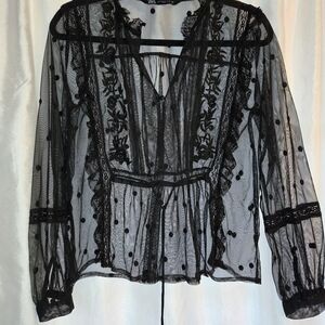 Zara Black Lace Mesh Top